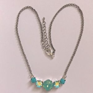 Pacific Green Opal, Peridot AB +Turquoise Silver Mixed Crystal Necklace